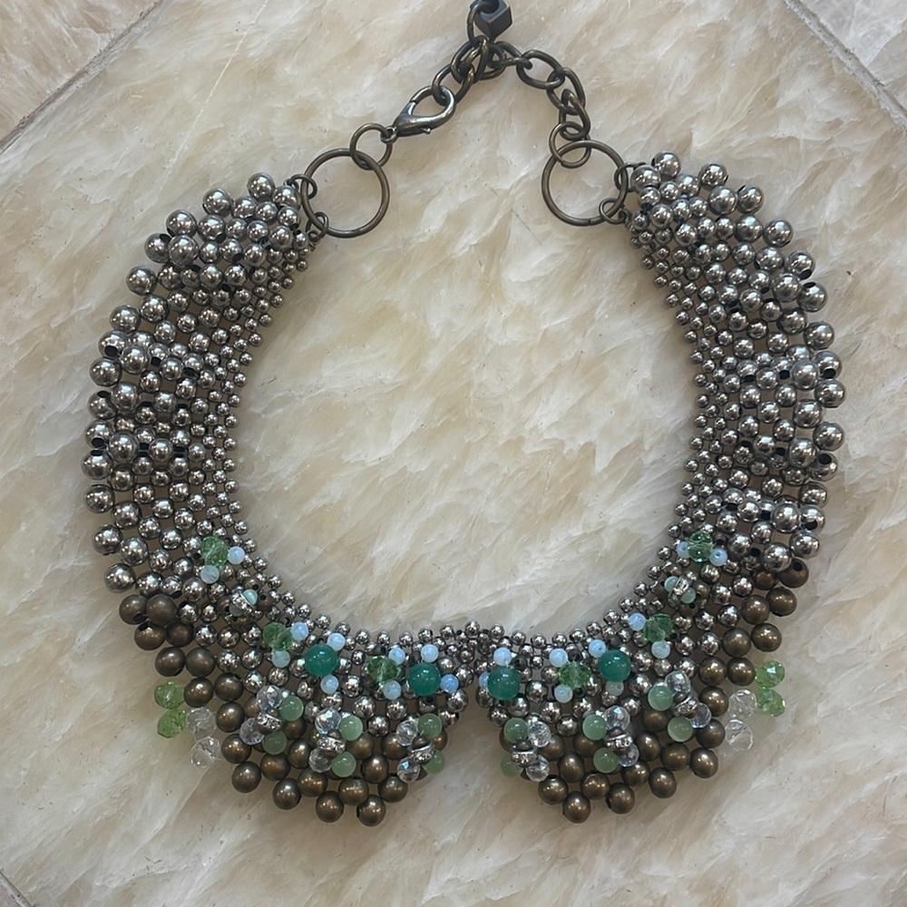 Anthropologie bib necklace with shades of green beads